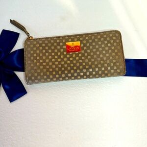 LANVIN Wallet authentic guaranteed suede, beige, and gold three-quarter zip